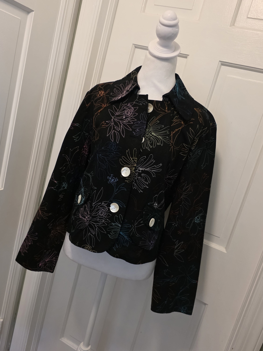 Women’s Black Floral Embroidered Button Jacket